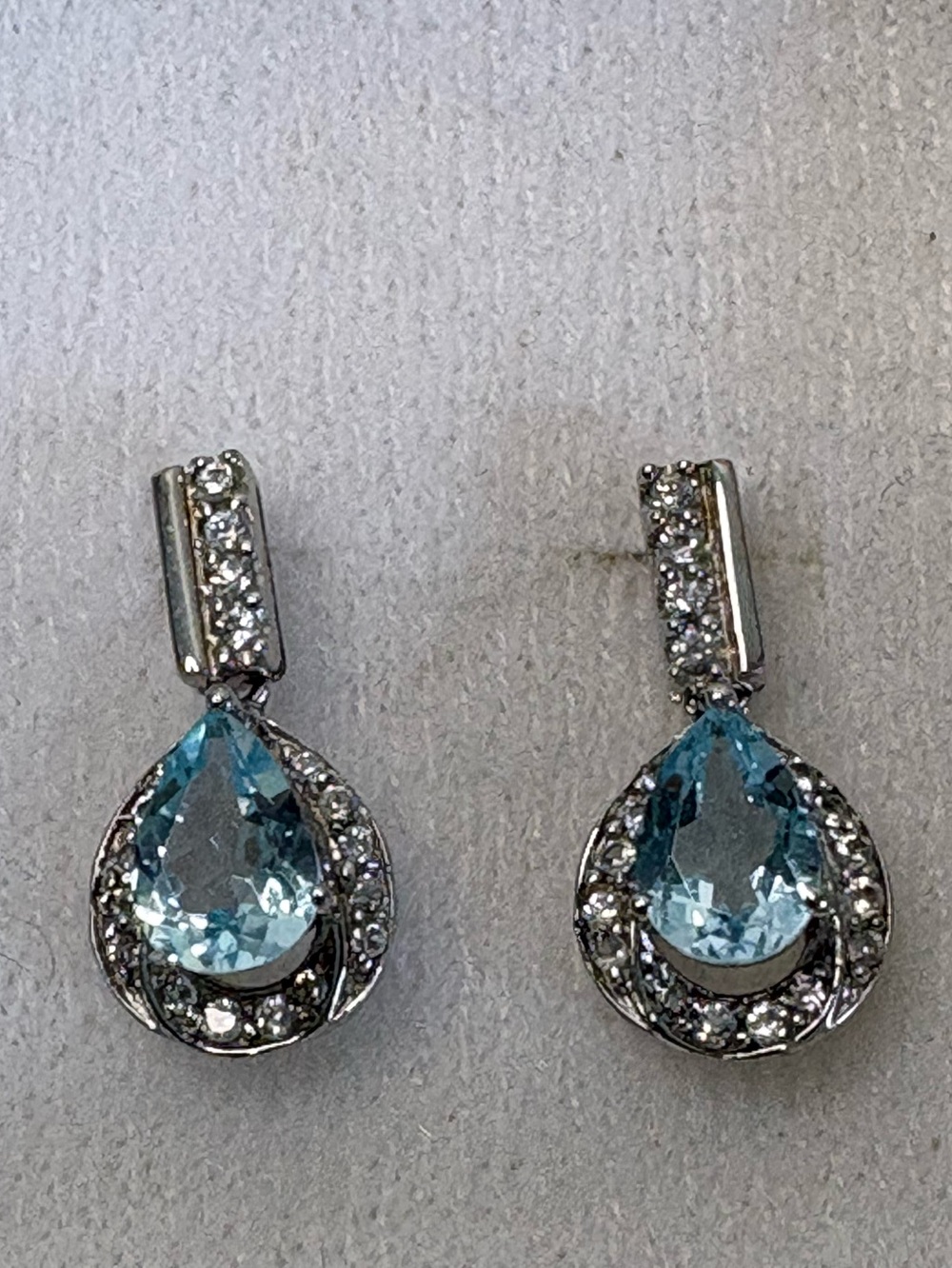 925 Sterling Silver Sparkling Teardrop Blue Crystal Dangle Earrings